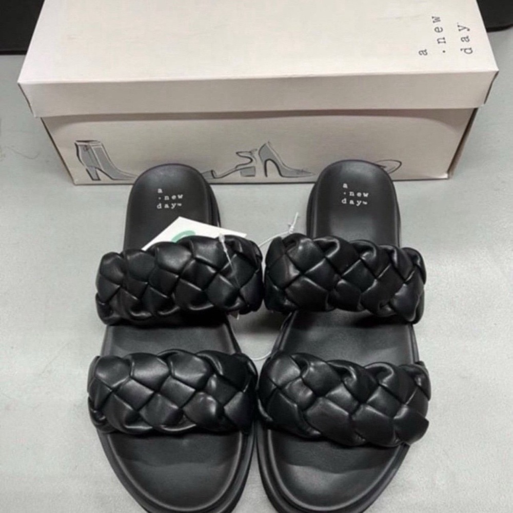 A New Day Black Braided Slide Sandals
